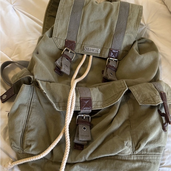 Roxy Olive Green Canvas Backpack - Picture 1 of 5